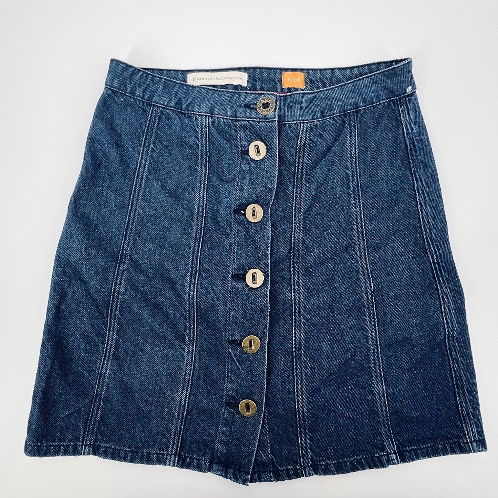 Pilcro and The Letterpress Front Button Down 100% Cotton Denim Skirt No. 6 Indie